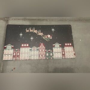 Holiday Village Door Mat - Red, Green, Cream Christmas Welcome